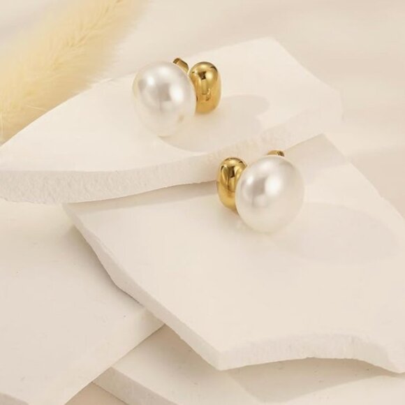 18K Gold Plated Pearl Drop Earrings - Picture 3 of 6
